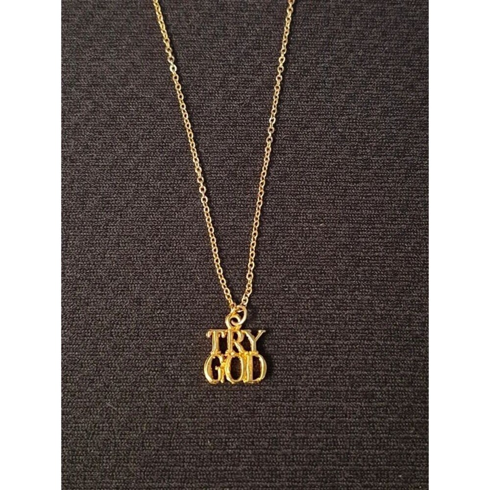 Gold Tone Try God Pendant Necklace - Made in Korea